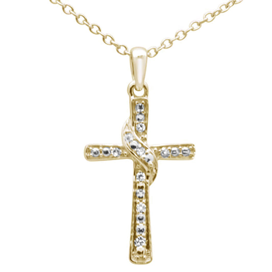 Muse Jewelry .03ct G SI 10K Yellow Gold Diamond Cross Charm Pendant 18" Long