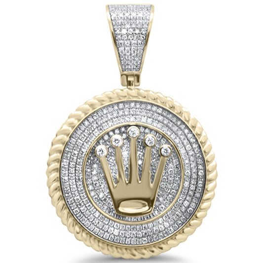 Muse Jewelry 1.04ct G SI 10K Yellow Gold Diamond Hip Hop Crown Iced Out Logo Charm Medallion Pendant