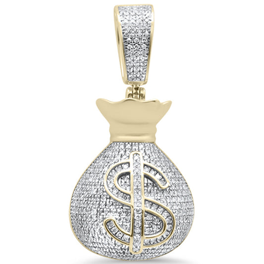 Muse Jewelry .95ct G SI 10K Yellow Gold Diamond Iced out Hip Hop Money Bags Charm Pendant