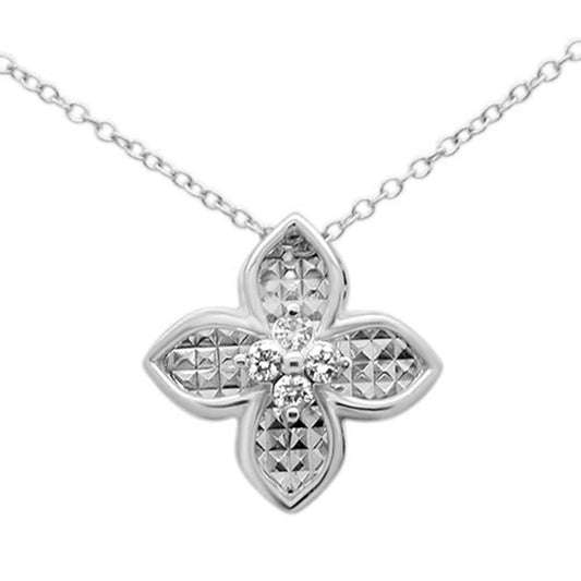 Muse Jewelry .12ct G SI 10K White Gold Diamond Flower Pendant Necklace 18"