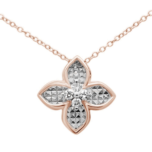 Muse Jewelry .12ct G SI 10K Rose Gold Diamond Flower Pendant Necklace 18"