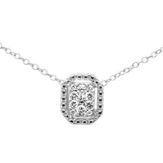 Muse Jewelry .14ct G SI 10K White Gold Diamond Rectangle Solitaire Pendant Necklace 18"