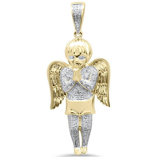 Muse Jewelry .46ct G SI 10K Yellow Gold Diamond Hip Hop Praying Angel Iced out Charm Pendant