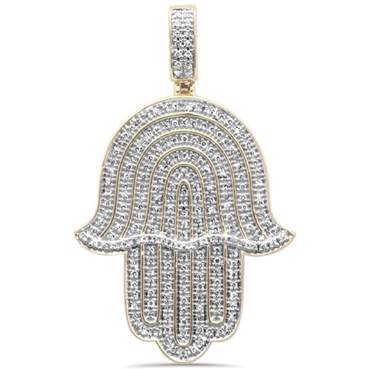Muse Jewelry .39ct G SI 10K Yellow Gold Diamond Micro Pave Hand of Hamsa Charm Pendant
