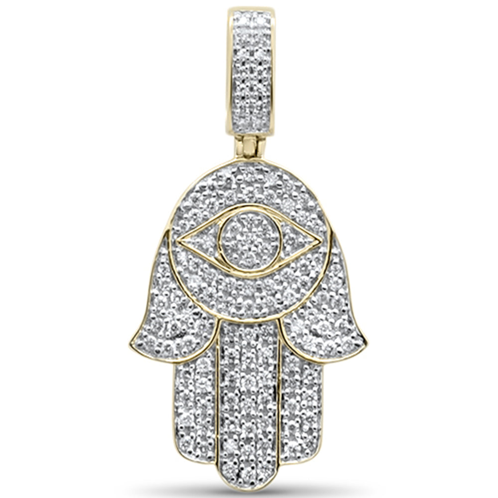 Muse Jewelry .51ct G SI 10K Yellow Gold Diamond Micro Pave Iced Out Hand of Hamsa Charm Pendant