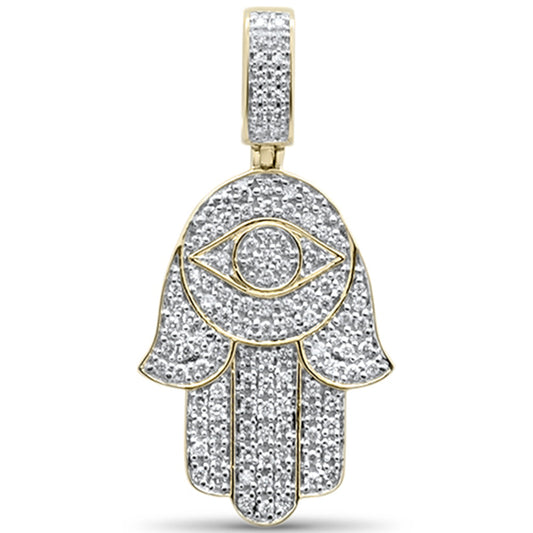 Muse Jewelry .51ct G SI 10K Yellow Gold Diamond Micro Pave Iced Out Hand of Hamsa Charm Pendant