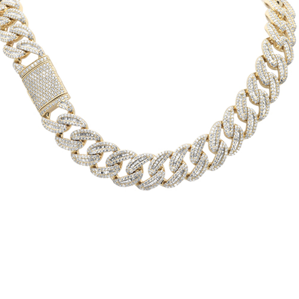 Muse Jewelry 11mm 12.73ct G SI 14K Yellow Gold Baguette & Round Diamond Cuban Necklace 22"