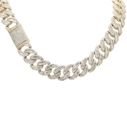 Muse Jewelry 11mm 9.96ct G SI 14K Yellow Gold Baguette & Round Diamond Cuban Necklace 22"