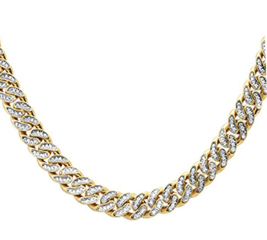 Muse Jewelry 7mm 6.55ct G SI 10K Yellow Gold Diamond Round Cuban Necklace 22"