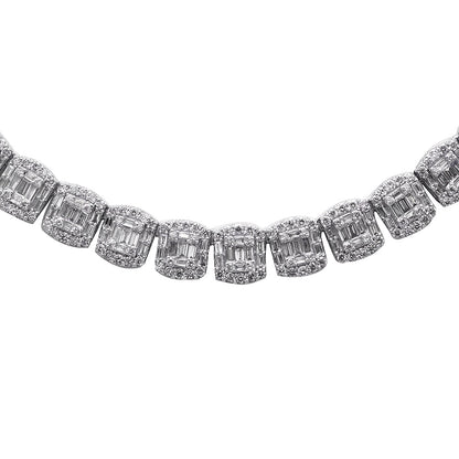 Muse Jewelry 12.50ct G SI 14K White Gold Round & Baguette Diamond Tennis Necklace 22" Long