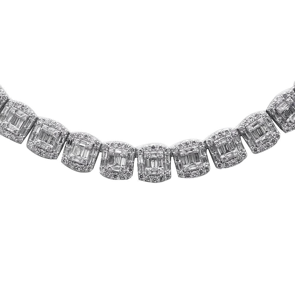 Muse Jewelry 11.68ct G SI 14K White Gold Round & Baguette Diamond Tennis Necklace 22" Long