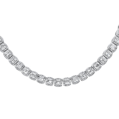 Muse Jewelry 12.50ct G SI 14K White Gold Round & Baguette Diamond Tennis Necklace 22" Long