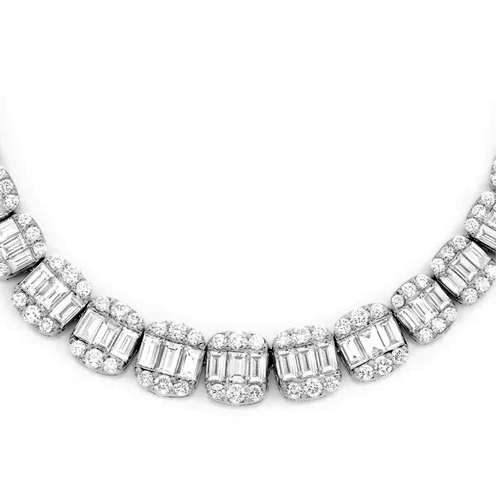 Muse Jewelry 5.92ct G SI 14K White Gold Round & Baguette Diamond Tennis Necklace 22" Long