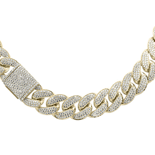 Muse Jewelry 18mm 34.95ct G SI 14K Yellow Gold Diamond Cuban Link Chain 22"