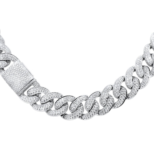 Muse Jewelry 18mm 37.0ct G SI 14K White Gold Diamond Cuban Link Chain 22"