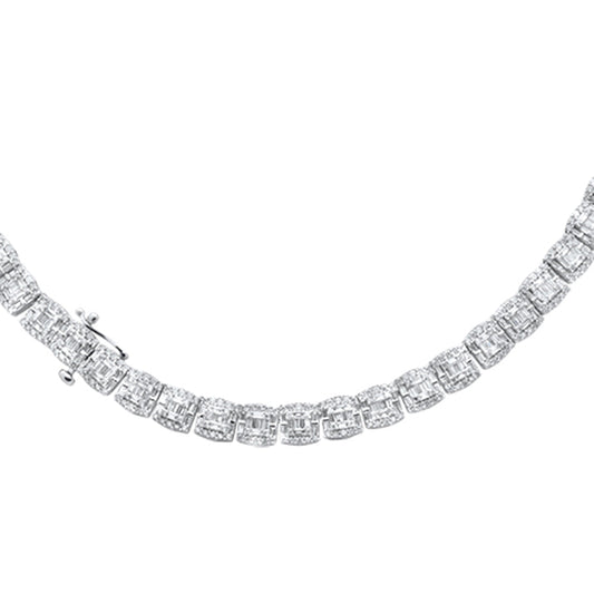 Muse Jewelry 7MM 13.59ct G SI 14K White Gold Baguette & Round Diamond Tennis Necklace 22"