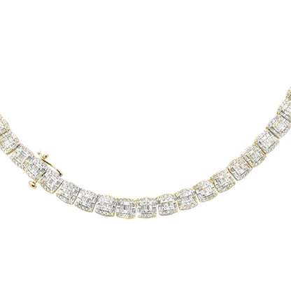 Muse Jewelry 7MM 15.45ct G SI 14K Yellow Gold Baguette & Round Diamond Tennis Necklace 22"