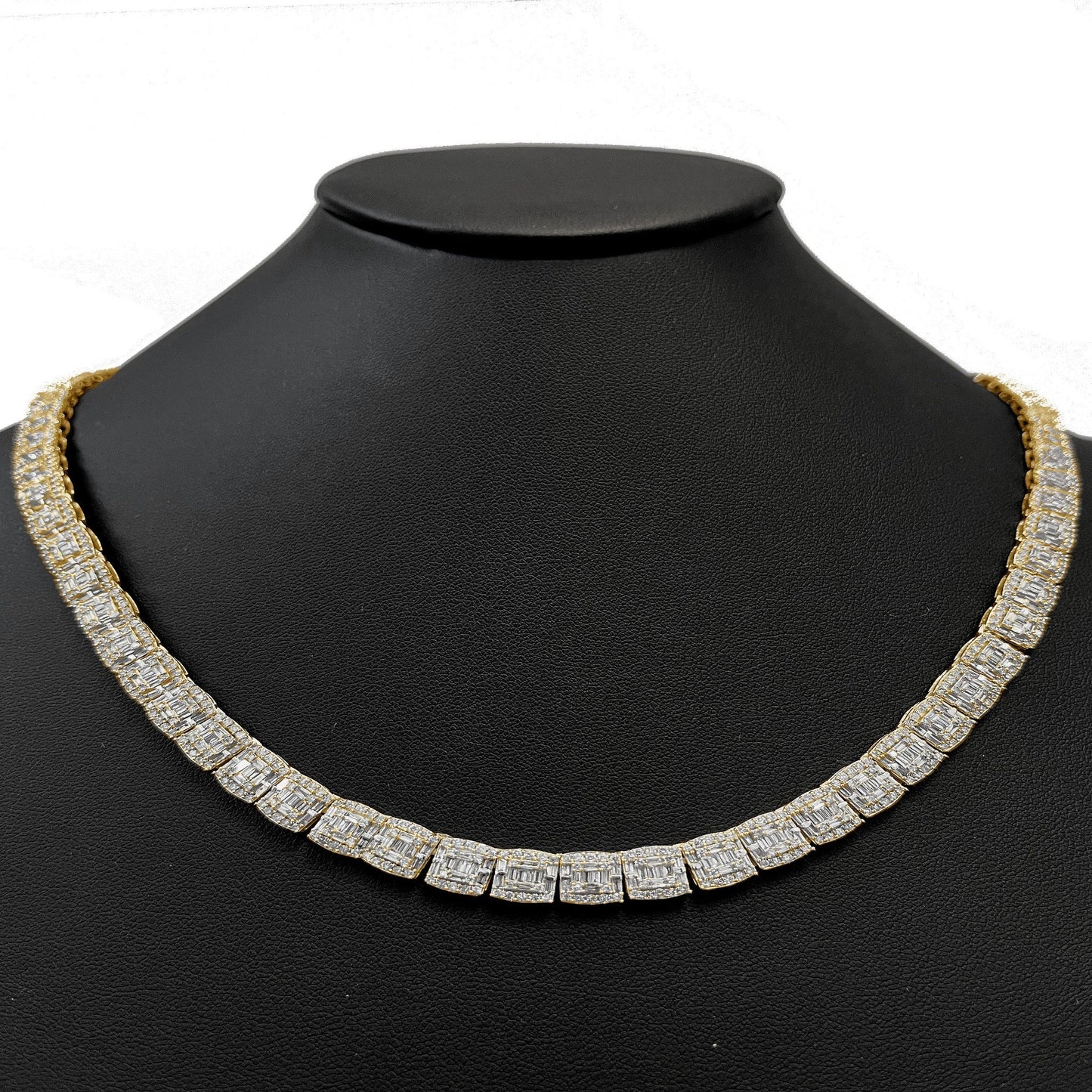 Muse Jewelry 7MM 15.45ct G SI 14K Yellow Gold Baguette & Round Diamond Tennis Necklace 22"