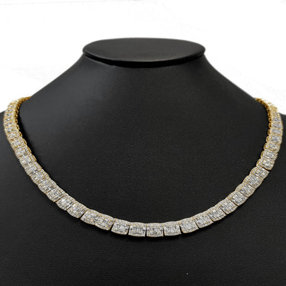 Muse Jewelry 7MM 15.45ct G SI 14K Yellow Gold Baguette & Round Diamond Tennis Necklace 22"