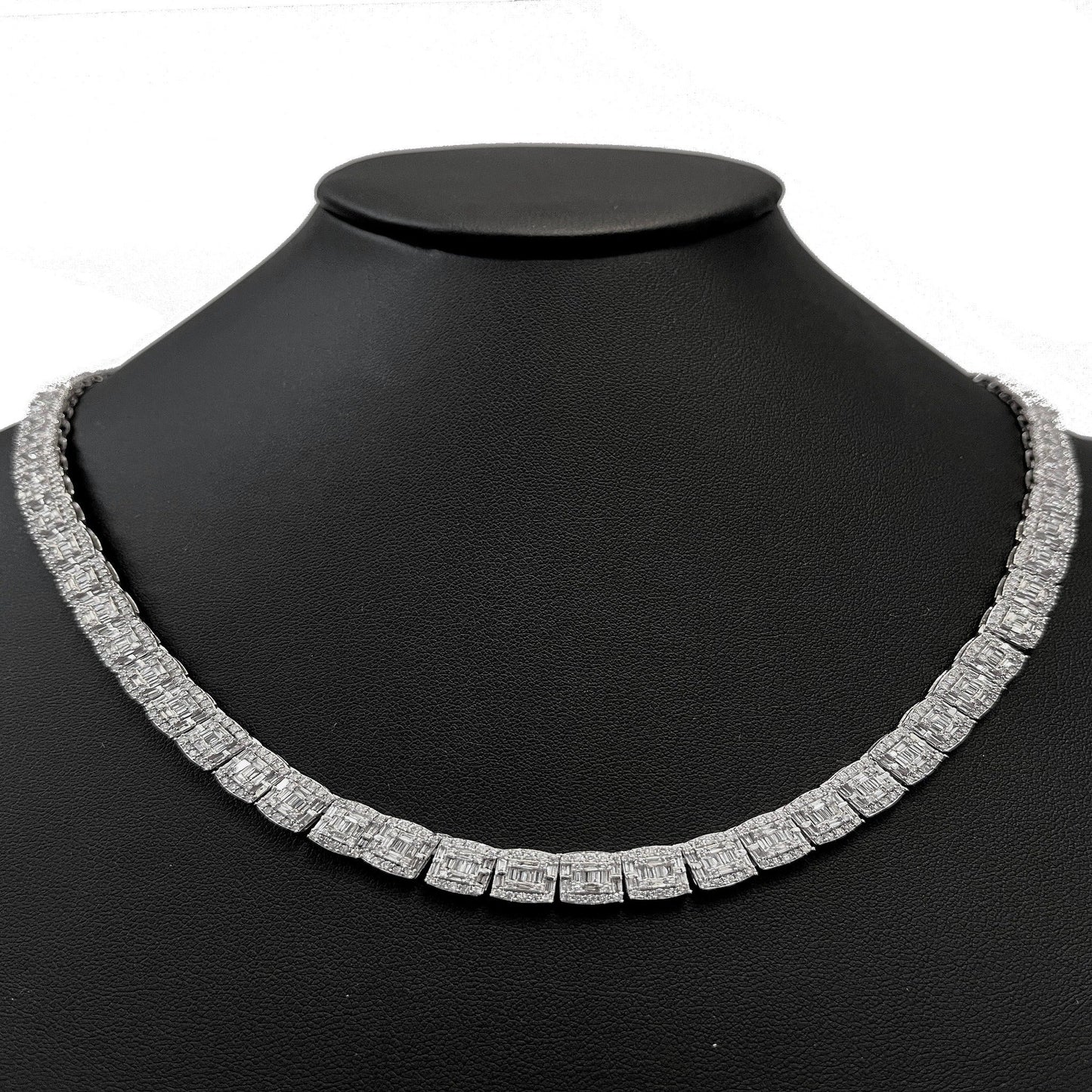 Muse Jewelry 7MM 13.59ct G SI 14K White Gold Baguette & Round Diamond Tennis Necklace 22"