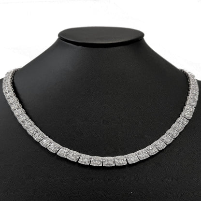 Muse Jewelry 7MM 13.59ct G SI 14K White Gold Baguette & Round Diamond Tennis Necklace 22"