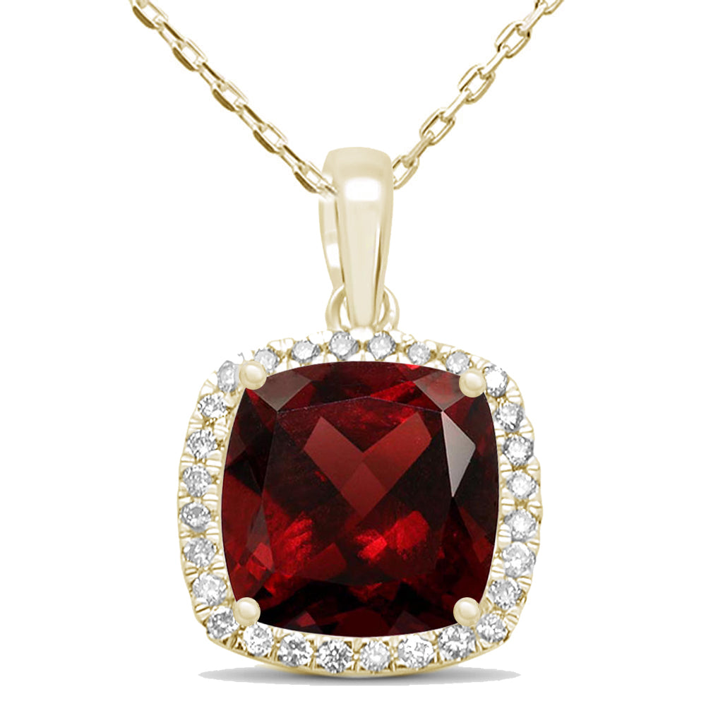 Muse Jewelry 4.26ct 10k Yellow Gold Garnet & Diamond Cushion Pendant