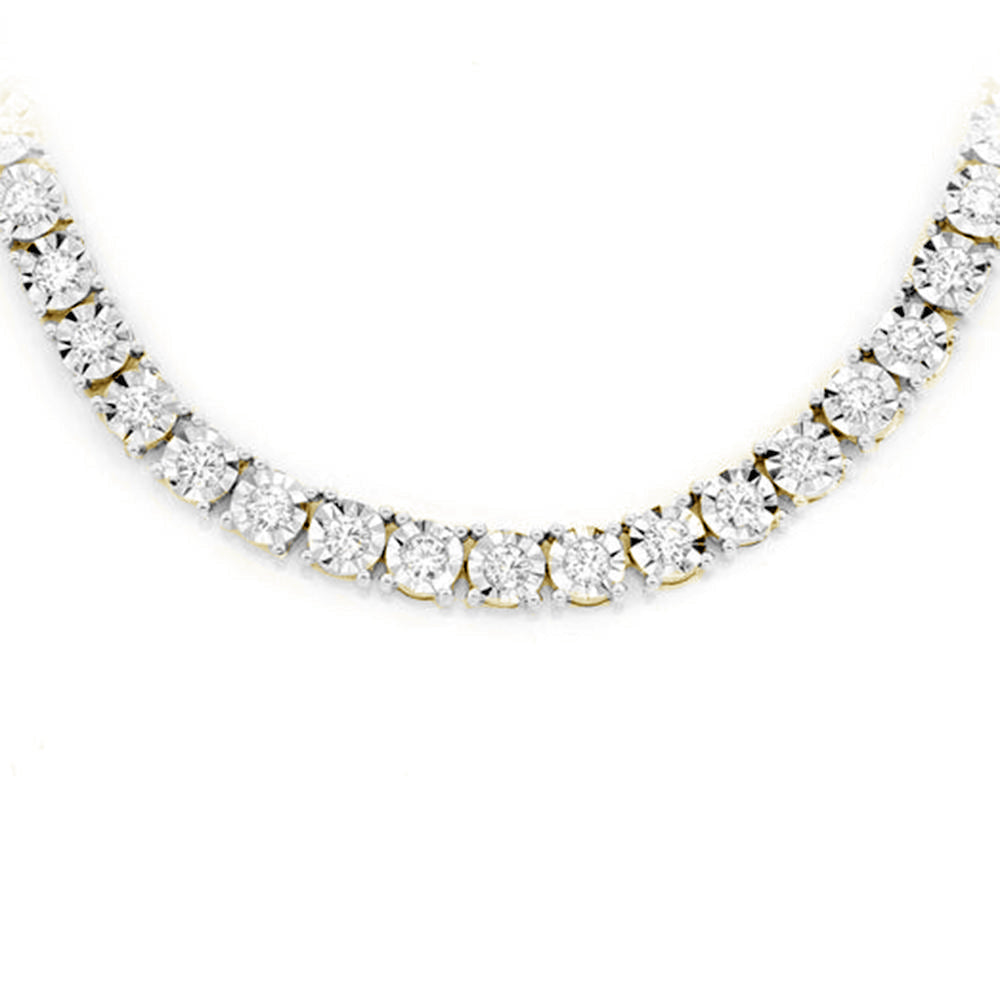 Muse Jewelry 1.58ct G SI 10K Yellow Gold Tennis Miracle Illusion Set Tennis Necklace 22"