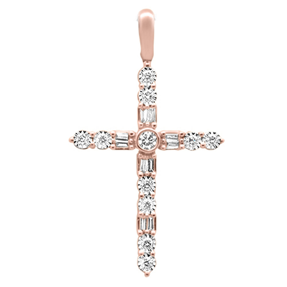 Muse Jewelry .25ct G SI 14K Rose Gold Diamond Cross Baguette & Round Pendant