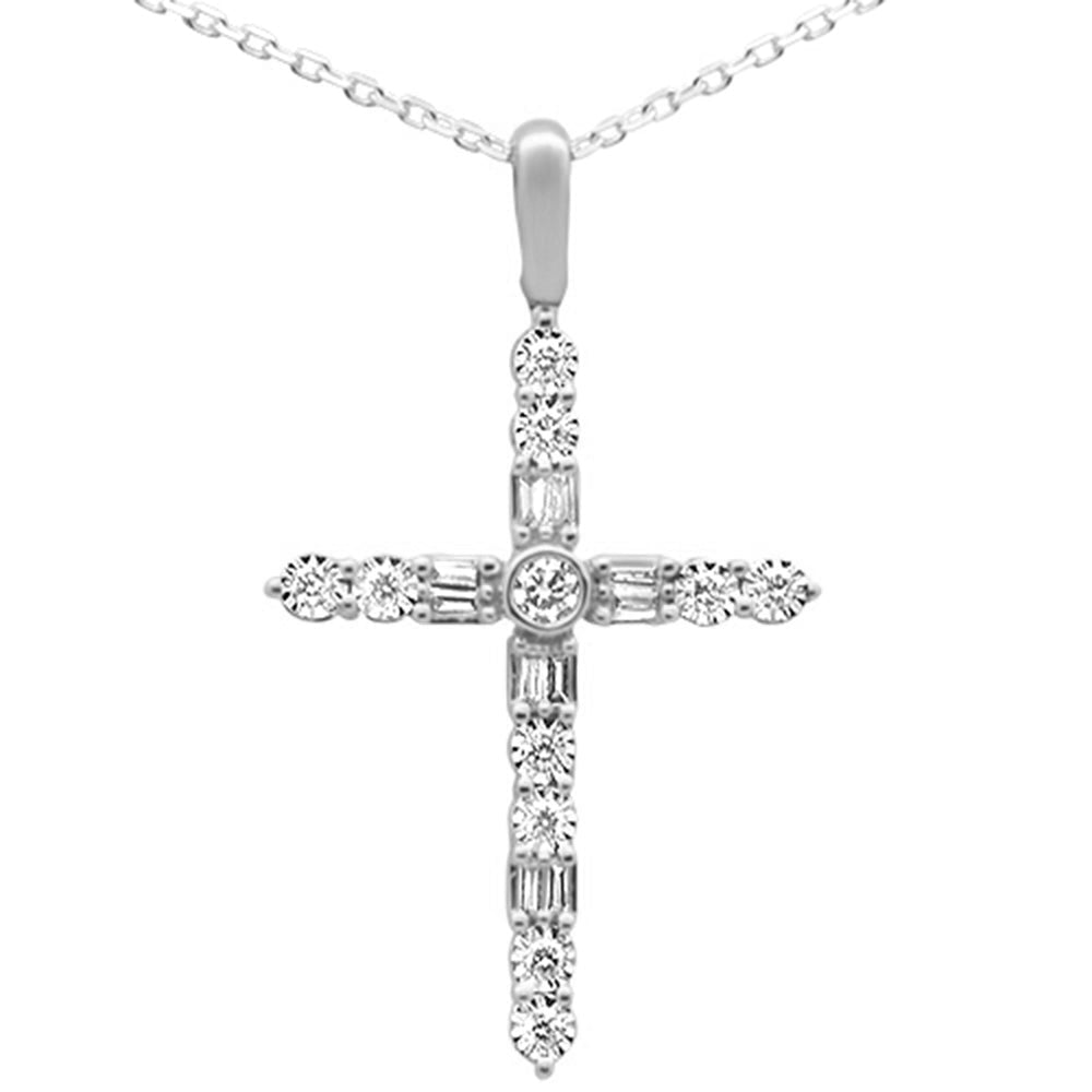 Muse Jewelry .24ct G SI 14K White Gold Diamond Cross Baguette & Round Pendant