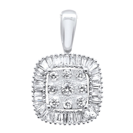 Muse Jewelry .32ct G SI 14K White Gold Baguette & Round Diamond Pendant