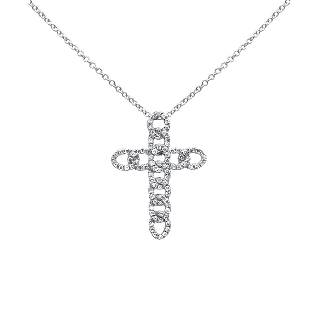 Muse Jewelry .39ct G SI 14K White Gold Diamond Cuban Cross Pendant Necklace 18" Long