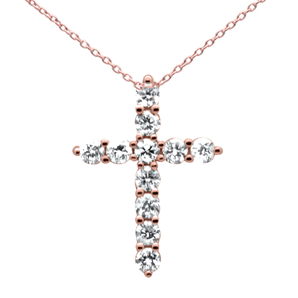 Muse Jewelry .25ct G SI 14K Rose Gold Diamond Cross Pendant Necklace 18" Long