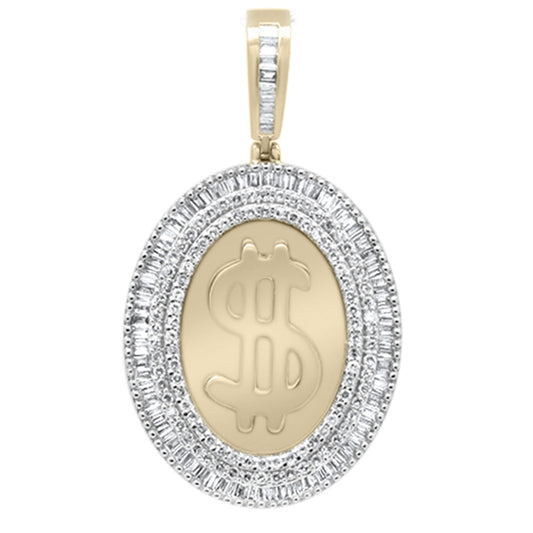 Muse Jewelry 1.08ct G SI 10KT Yellow Gold Baguette & Round Diamond Dollar Sign Pendant