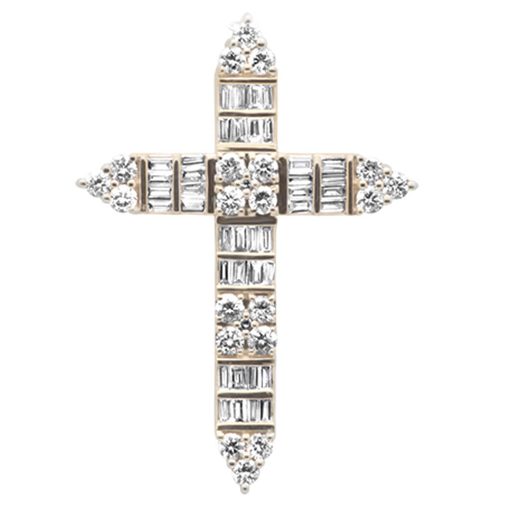 Muse Jewelry .97ct G SI 10KT Yellow Gold Diamond Round & Baguette Cross Pendant