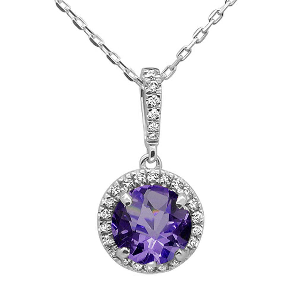 Muse Jewelry 2.59ct 14K White Gold Natural Amethyst & Diamond Pendant Necklace 18"