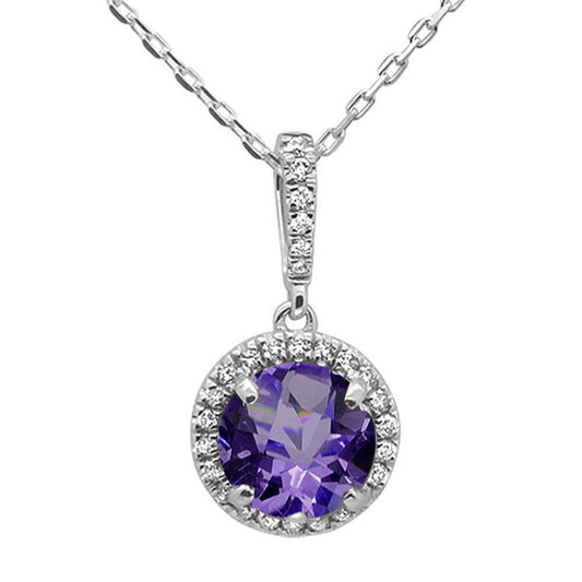 Muse Jewelry 2.59ct 14K White Gold Natural Amethyst & Diamond Pendant Necklace 18"