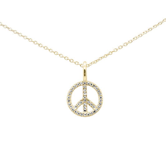 Muse Jewelry .08ct G SI 14K Yellow Gold Diamond Peace Sign Pendant Necklace 18" Long