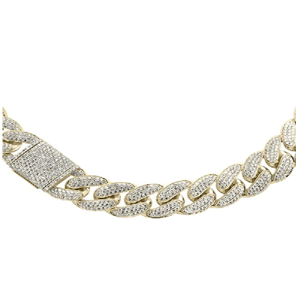 Muse Jewelry 9mm 6.65ct G SI 10K Yellow Gold Diamond Round Cuban Necklace 22"