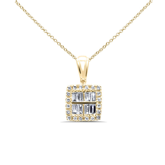 Muse Jewelry .19ct G SI 14K Yellow Gold Diamond Round & Baguette Pendant Necklace 18" Long