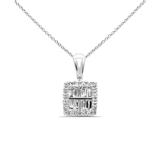 Muse Jewelry .20ct G SI 14K White Gold Diamond Round & Baguette Pendant Necklace 18" Long