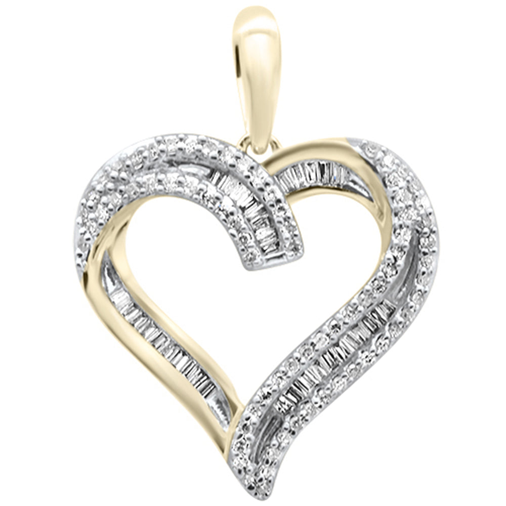 Muse Jewelry .24ct G SI 14K Yellow Gold Diamond Heart Shaped Round & Baguette Charm Pendant