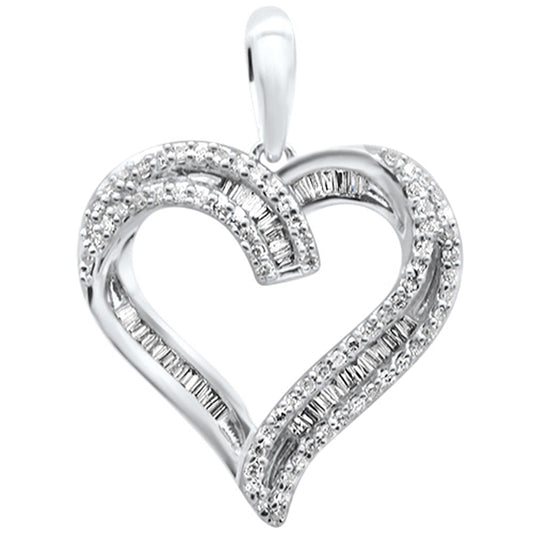 Muse Jewelry .24ct G SI 14K White Gold Diamond Heart Shaped Round & Baguette Charm Pendant