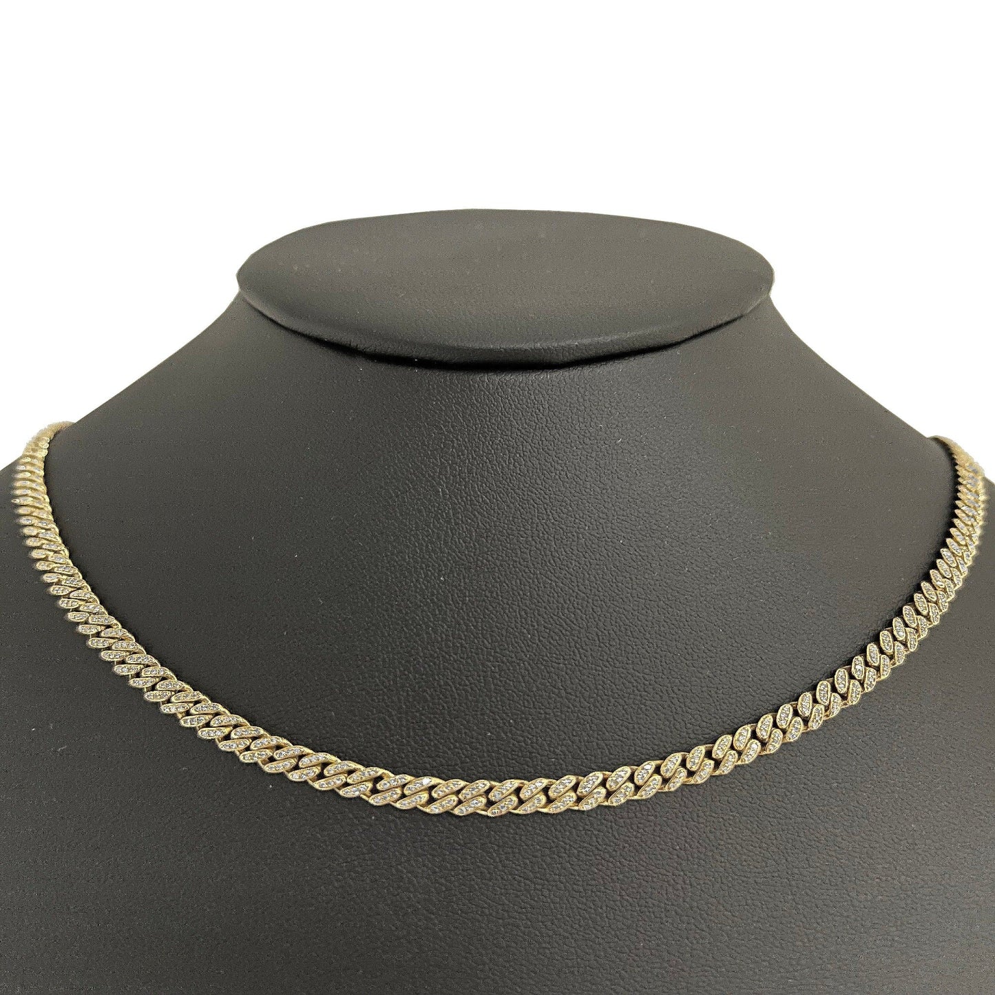 Muse Jewelry 4mm 2.02ct 14k Yellow Gold Diamond Round Cuban Necklace 22"