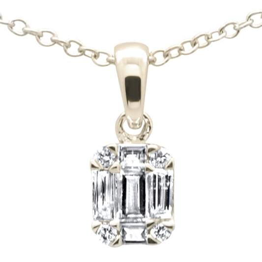 Muse Jewelry .14ct G SI 14K Yellow Gold Diamond Round & Baguette Pendant Necklace 18" Long