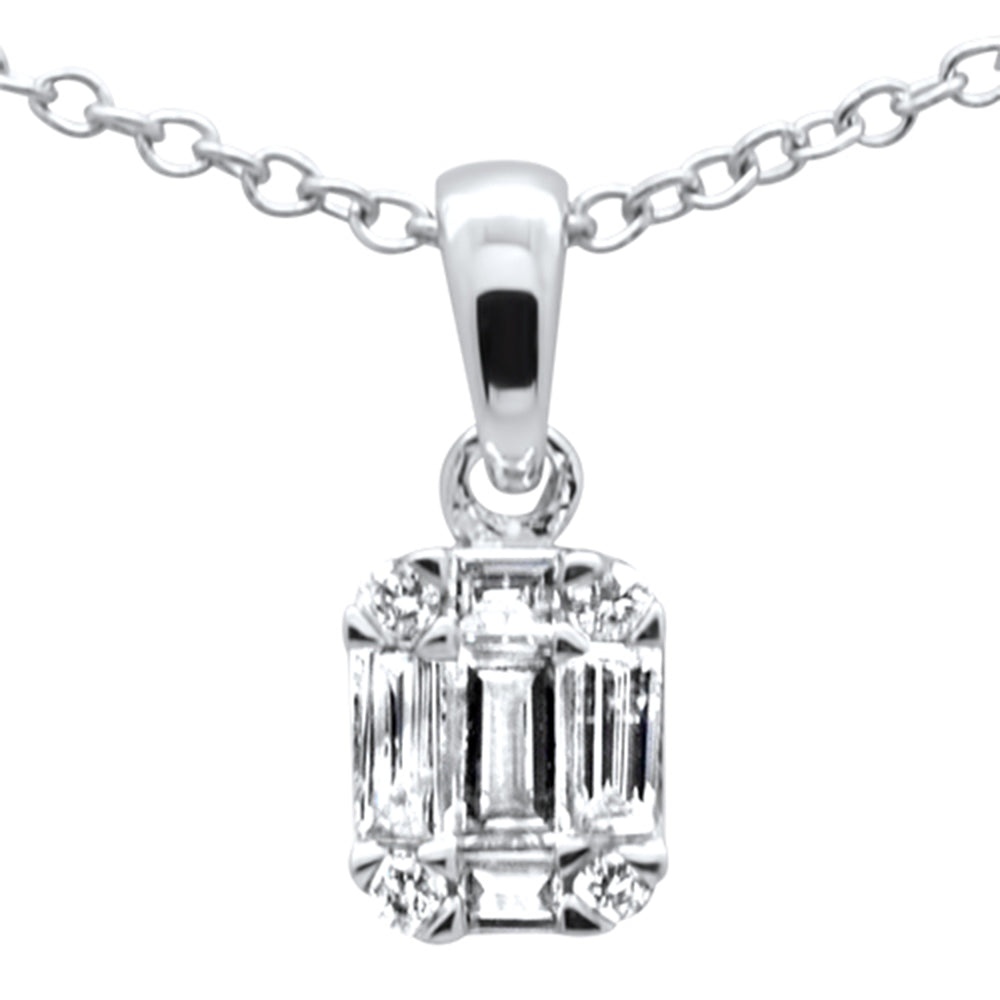 Muse Jewelry .18ct G SI 14K White Gold Diamond Round & Baguette Pendant Necklace 18" Long