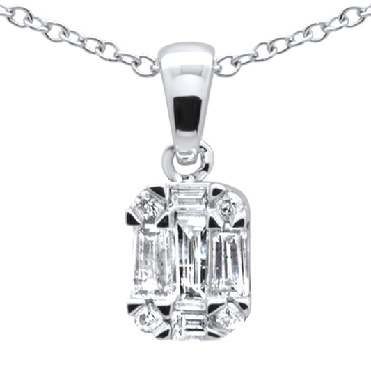 Muse Jewelry .30ct G SI 14K White Gold Diamond Round & Baguette Pendant Necklace 18" Long