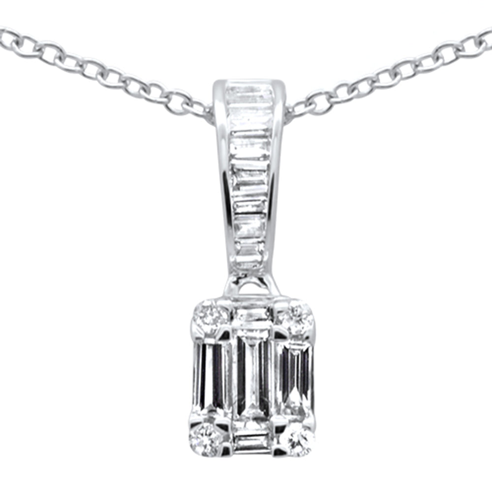 Muse Jewelry .32ct G SI 14K White Gold Diamond Round & Baguette Pendant Necklace 18" Long