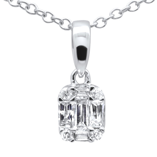 Muse Jewelry .15ct G SI 14K White Gold Diamond Round & Baguette Pendant Necklace 18" Long