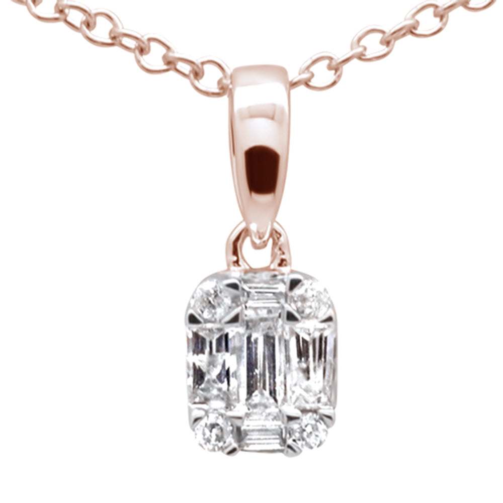 Muse Jewelry .15ct G SI 14K Rose Gold Diamond Round & Baguette Pendant Necklace 18" Long