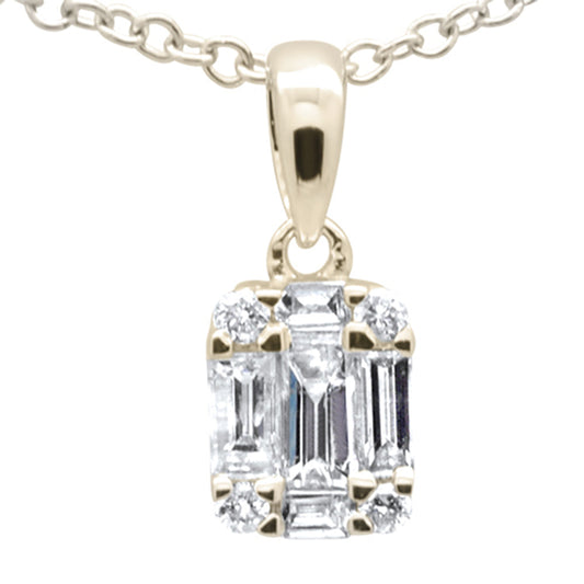 Muse Jewelry .24ct G SI 14K Yellow Gold Diamond Round & Baguette Pendant Necklace 18" Long